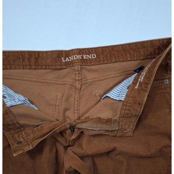 Lands End Brown Corduroy Pants Women's Size 16 Straight Leg Brown Pockets - Picture 2 of 4